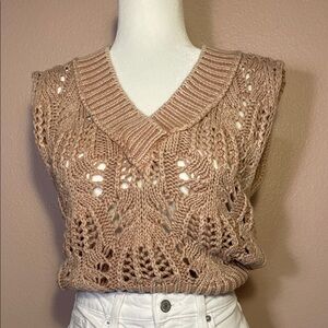 Free People 100% Cotton Women's Brown V-Neck Sweater Vest